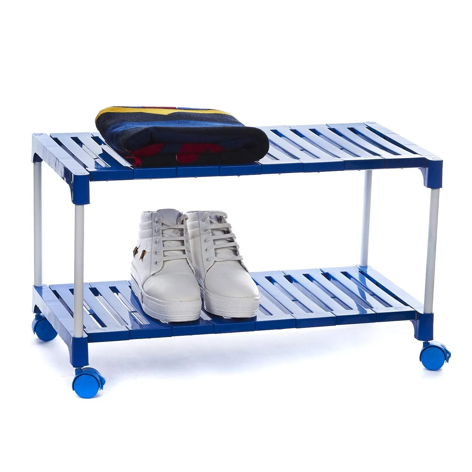Dhani Creations Multipurpose Metal Frame & Plastic Shelves Shoe Rack With Wheels | Shoe Cabine | Utility Rack Organizer For Footwear Clothes/Books Storage Racks 2 Shelves Shoe Stand