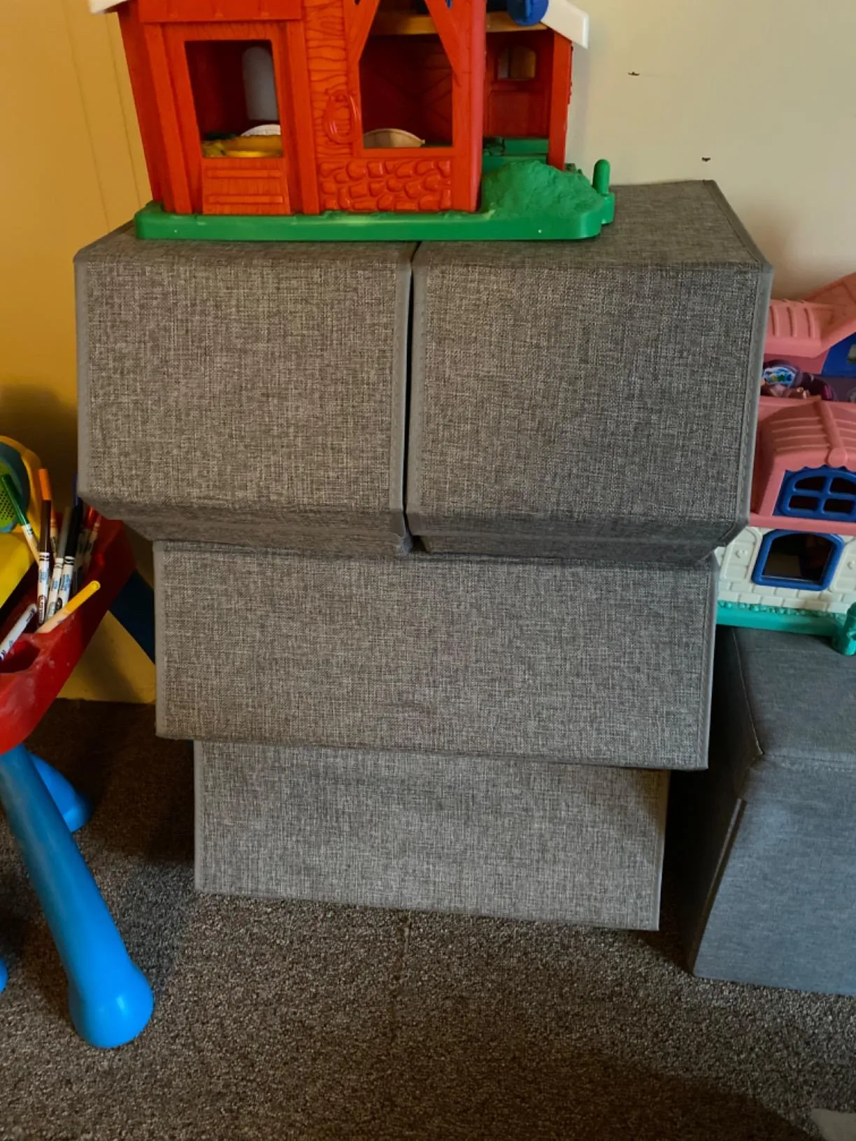 Stackable Storage Bins With Lids, Toy Organizer, Metal Frame